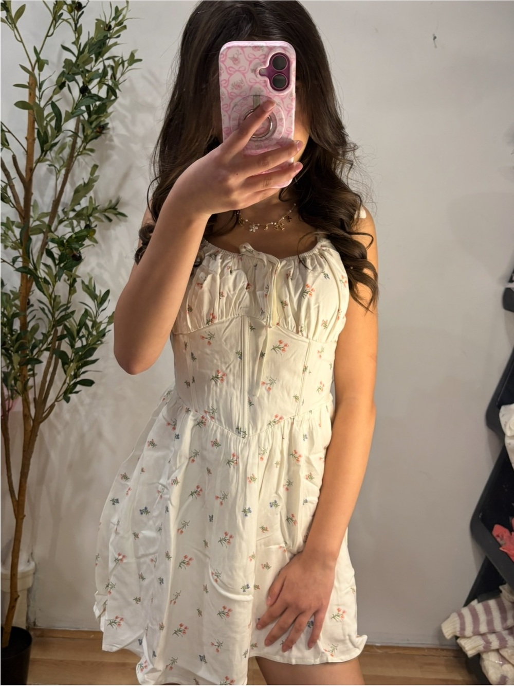 Le Lis Cream Floral Corset-Style Mini Dress